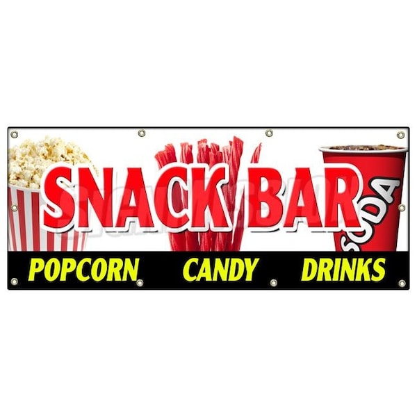 SNACK BAR CANDY POPCORN DRINKS BANNER SIGN cold sandwiches kettle corn